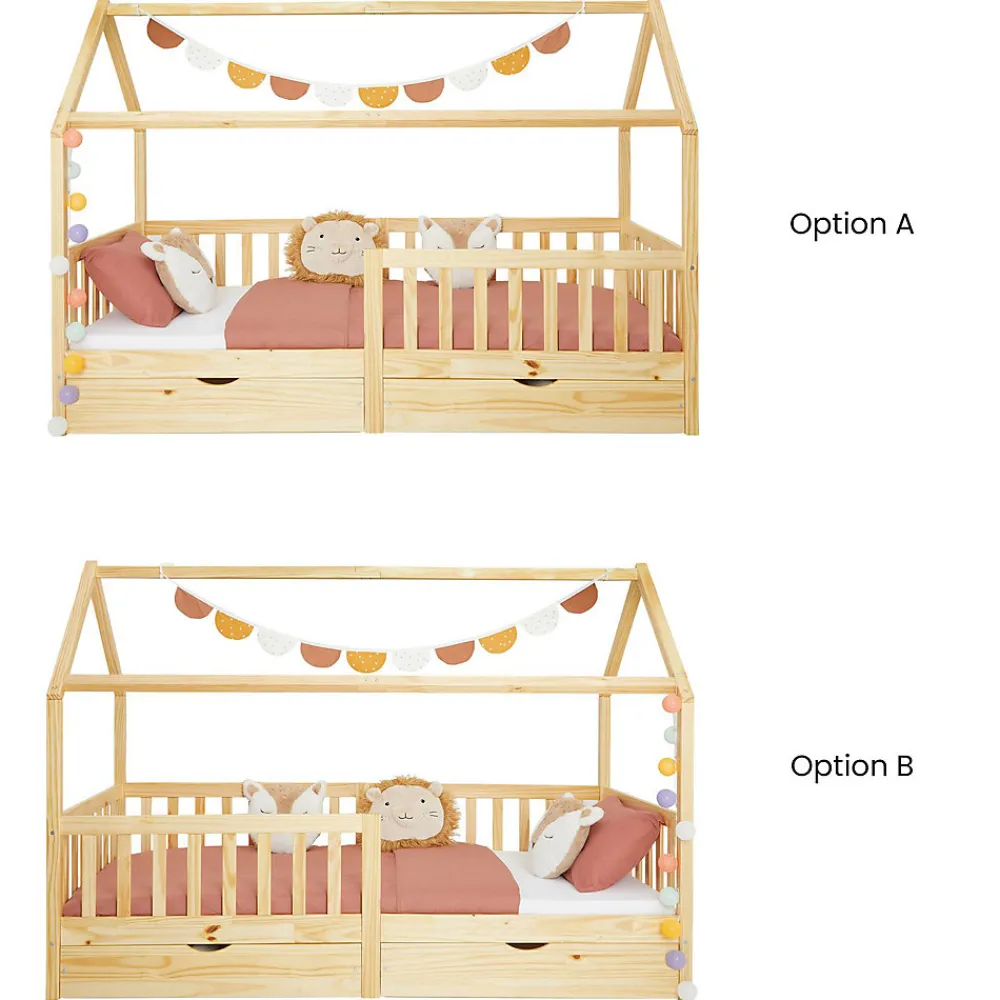 Lit cabane NUNA avec tiroirs, 90 x 200 cm en pin massif finition naturelle>Idimex New
