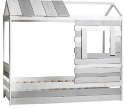 Pegane Lit cabane pour enfant en bois coloris blanc, gris - couchage 90 x 190 cm - Longueur 200 x Profondeur 102 x Hauteur 181 cm* Lit Coffre