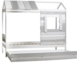 Pegane Lit cabane pour enfant en bois coloris blanc, gris - couchage 90 x 190 cm - Longueur 200 x Profondeur 102 x Hauteur 181 cm* Lit Coffre