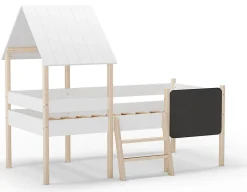 Lit cabane pour enfant en bois coloris blanc, couchage 90 x 190 cm - Longueur 203 x Profondeur 123 x Hauteur 164 cm><noscript><img width=