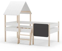 Lit cabane pour enfant en bois coloris blanc, couchage 90 x 190 cm - Longueur 203 x Profondeur 123 x Hauteur 164 cm><noscript><img width=