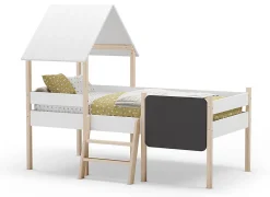 Lit cabane pour enfant en bois coloris blanc, couchage 90 x 190 cm - Longueur 203 x Profondeur 123 x Hauteur 164 cm><noscript><img width=