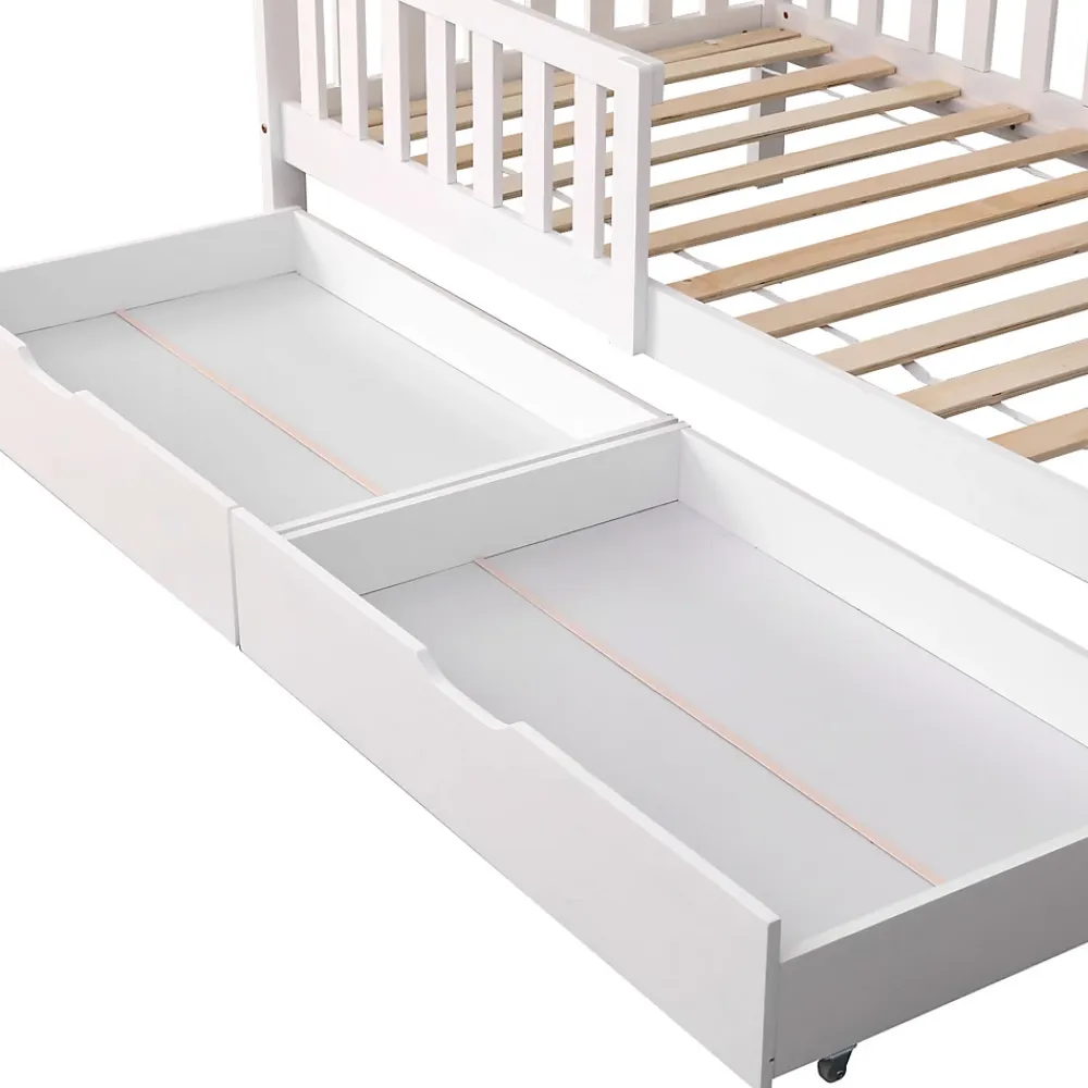 Happy Garden Lit cabane pour enfant 190x90cm blanc avec tiroirs MARCEAU -*Enfant Lit Enfant