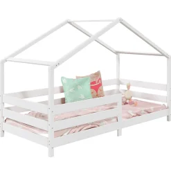 Lit cabane RENA 90 x 190 cm, en pin massif lasuré blanc>Idimex New