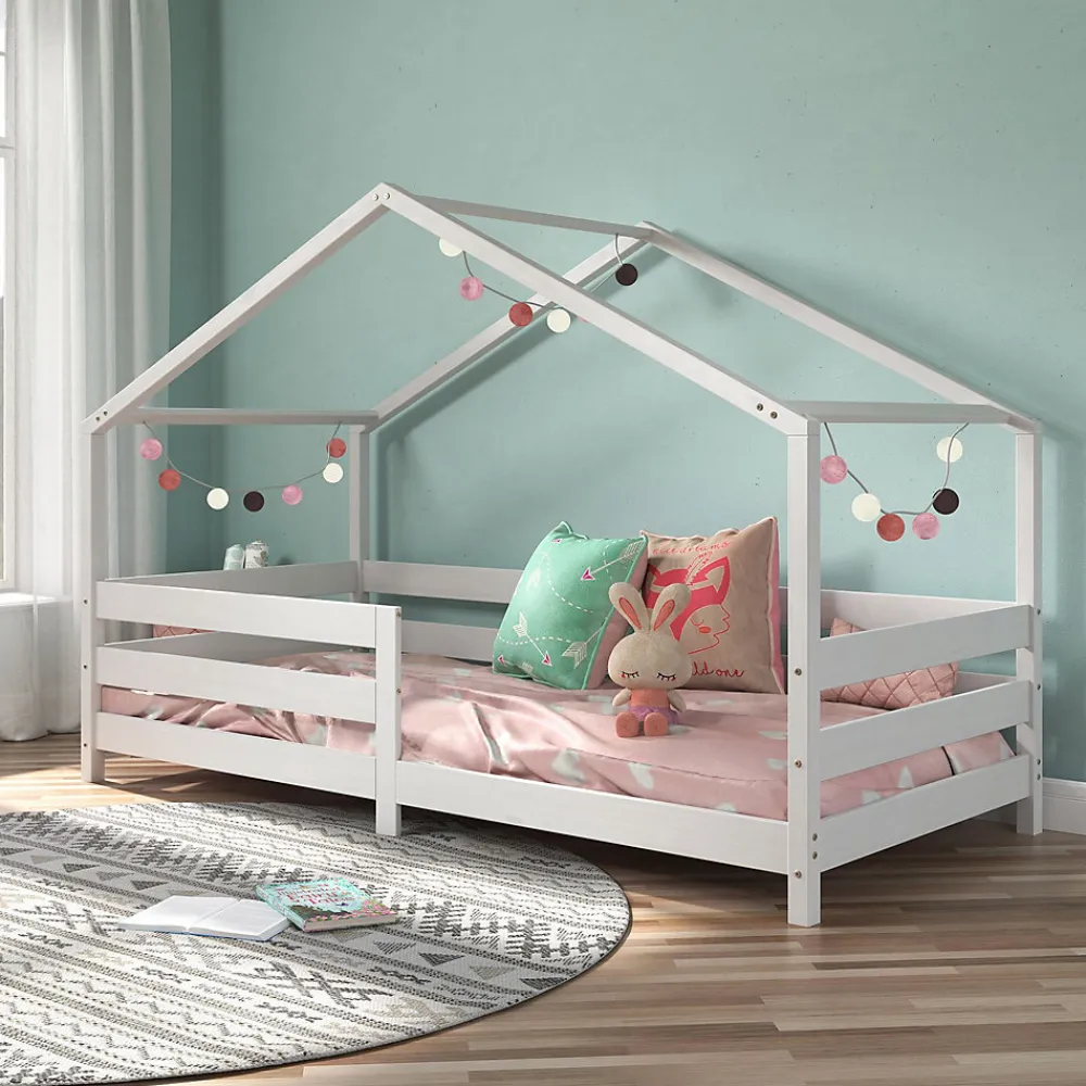 Lit cabane RENA 90 x 190 cm, en pin massif lasuré blanc>Idimex New