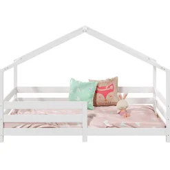 Lit cabane RENA 90 x 190 cm, en pin massif lasuré blanc><noscript><img width=