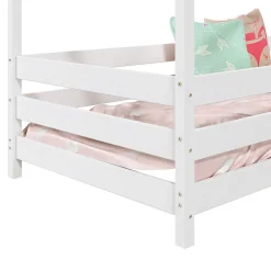 Lit cabane RENA 90 x 190 cm, en pin massif lasuré blanc><noscript><img width=