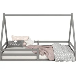 Lit cabane SILA 90 x 200 cm, en pin massif gris><noscript><img width=