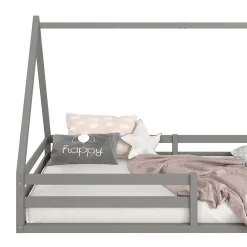 Lit cabane SILA 90 x 200 cm, en pin massif gris><noscript><img width=
