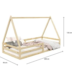 Lit cabane SILA 90 x 200 cm, en pin massif naturel><noscript><img width=