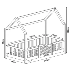 Lit cabane Sisimiut avec matelas 90 x 200 cm rose / blanc en.casa><noscript><img width=