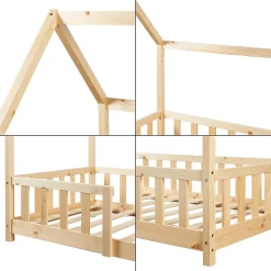 [En.Casa] Lit cabane Sisimiut avec matelas 90 x 200 cm naturel en.casa*Enfant Lit Enfant