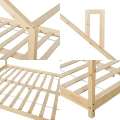 [En.Casa] Lit cabane Siuntio bois de pin 140 x 200 cm naturel en.casa*Enfant Lit Enfant