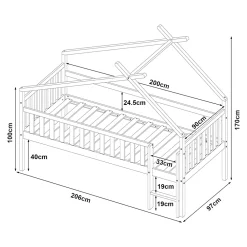[En.Casa] Lit cabane Sotkamo bois de pin 90 x 200 cm naturel en.casa*Enfant Lit Enfant