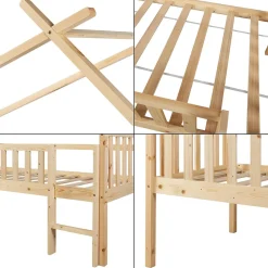 [En.Casa] Lit cabane Sotkamo bois de pin 90 x 200 cm naturel en.casa*Enfant Lit Enfant