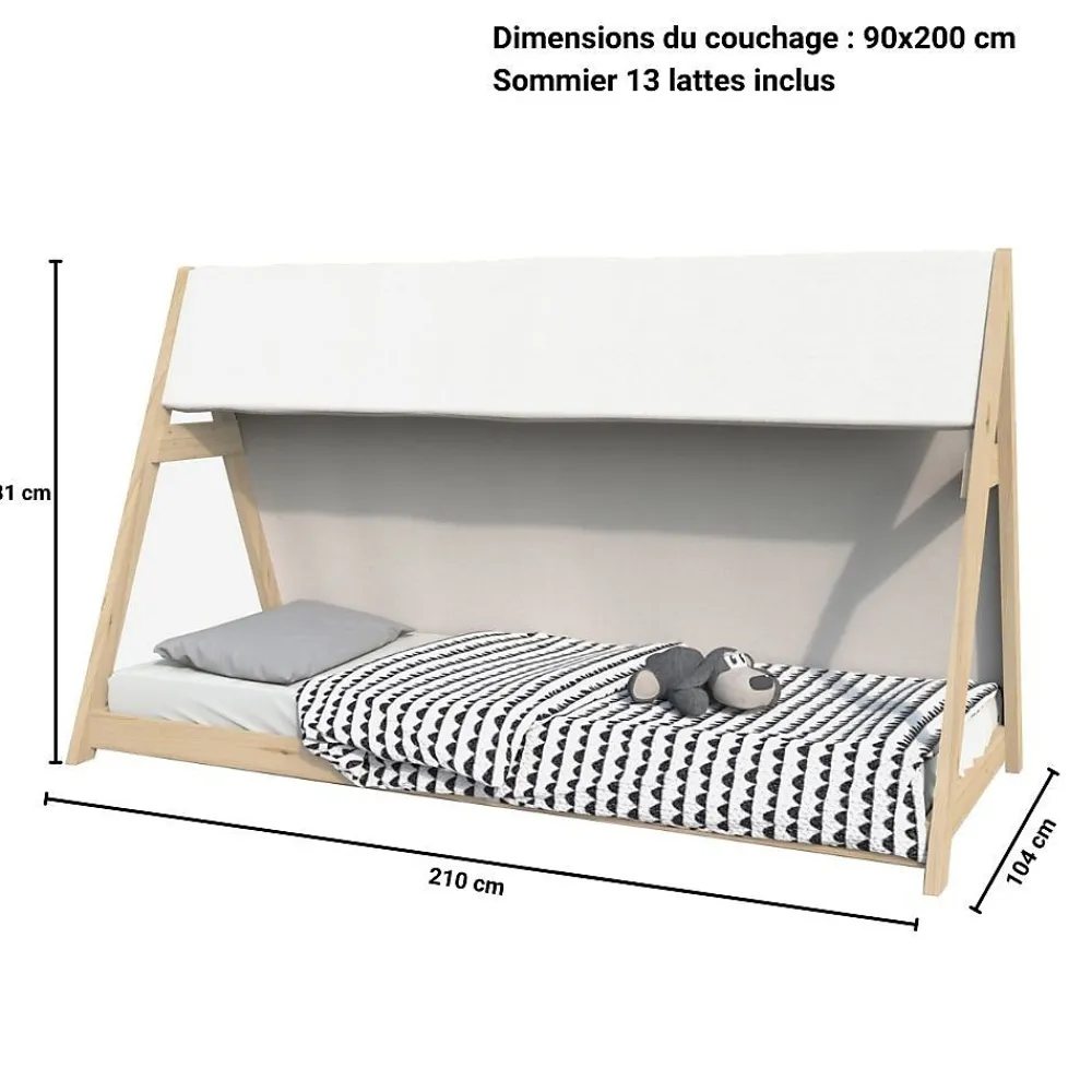 Weber Industries Lit cabane TIPI 90x200 + 1 toile + 1 sommier / Naturel*Enfant Lit Enfant