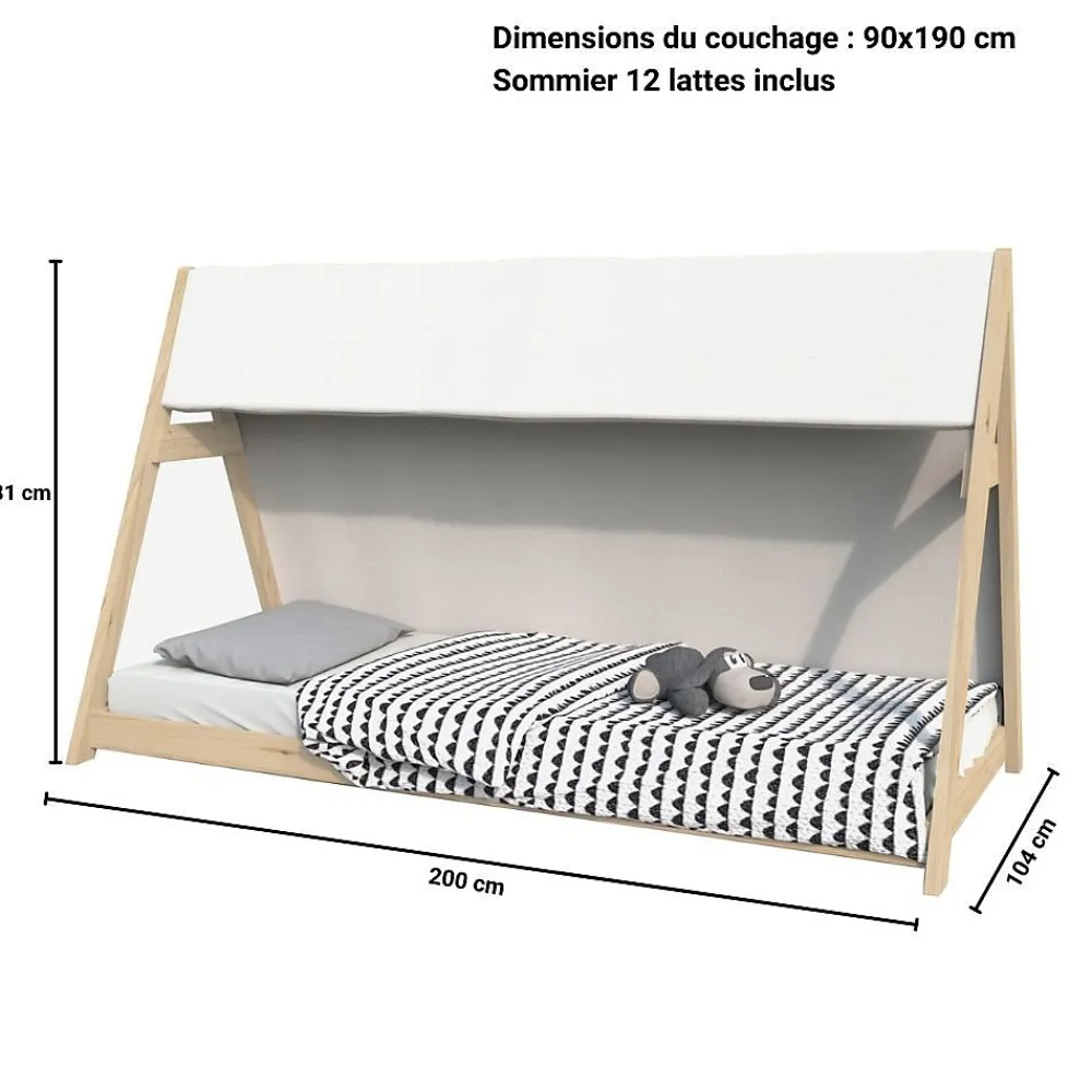 Weber Industries Lit cabane TIPI 90x190 + 1 toile + 1 sommier / Brut*Enfant Lit Enfant