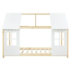 Lit cabane Tostedt pour enfant forme maison bois de pin 90 x 200 cm naturel blanc en.casa><noscript><img width=