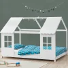 Lit cabane Tostedt pour enfant forme maison bois de pin 140 x 200 cm blanc en.casa>[En.Casa] Online