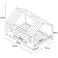 Lit cabane Tostedt pour enfant forme maison bois de pin 140 x 200 cm blanc en.casa><noscript><img width=