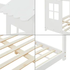 Lit cabane Tostedt pour enfant forme maison bois de pin 140 x 200 cm blanc en.casa><noscript><img width=