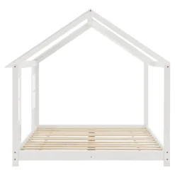 [En.Casa] Lit cabane Tostedt pour enfant forme maison bois de pin 120 x 200 cm blanc en.casa*Enfant Lit Enfant