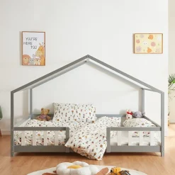 [En.Casa] Lit cabane Treviolo avec matelas à mousse froid 200 x 120 cm gris clair / blanc en.casa*Enfant Lit Enfant