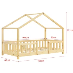 Lit cabane Treviolo avec matelas à mousse froid 160 x 80 cm bois naturel en.casa><noscript><img width=