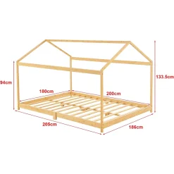 [En.Casa] Lit cabane Vindafjord pour enfant 180 x 200 cm forme maison bambou naturel en.casa*Enfant Lit Enfant