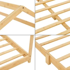 [En.Casa] Lit cabane Vindafjord pour enfant 180 x 200 cm forme maison bambou naturel en.casa*Enfant Lit Enfant