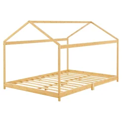 [En.Casa] Lit cabane Vindafjord pour enfant 180 x 200 cm forme maison bambou naturel en.casa*Enfant Lit Enfant