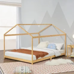 [En.Casa] Lit cabane Vindafjord pour enfant 180 x 200 cm forme maison bambou naturel en.casa*Enfant Lit Enfant