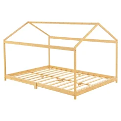 [En.Casa] Lit cabane Vindafjord pour enfant 180 x 200 cm forme maison bambou naturel en.casa*Enfant Lit Enfant