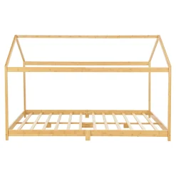 Lit cabane Vindafjord pour enfant 140 x 200 cm forme maison bambou naturel en.casa><noscript><img width=