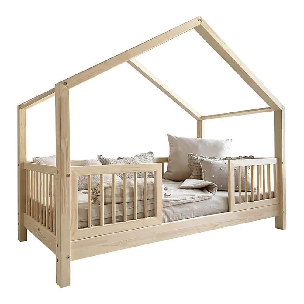 Lit cabane 90x200 barrières et sommier inclus pieds 10 cm Rosalie Bois>Petits-Meubles Sale