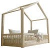 Petits-Meubles Lit cabane 90x190 barrières et sommier inclus pieds 1 cm Iris Bois*Enfant Lit Enfant