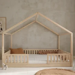 Lit cabane 140x200 barrières et sommier inclus pieds 1 cm Roxane Bois><noscript><img width=