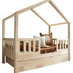 Petits-Meubles Lit cabane 90x190 barrières sommier et tiroir inclus Roxane Bois*Enfant Lit Enfant