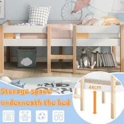 Lit cabane 90x190 cm - Lit enfant mi-hauteur avec protection antichute - Bois massif - Sans Matelas - Blanc><noscript><img width=
