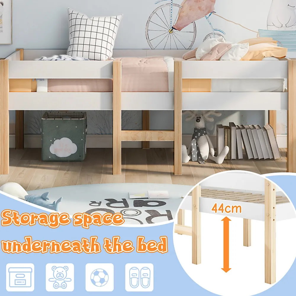 Lit cabane 90x190 cm - Lit enfant mi-hauteur avec protection antichute - Bois massif - Sans Matelas - Blanc>Okwish Sale