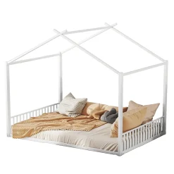 Okwish Lit Cabane 140x200 cm - Lit enfant avec Sommier à Lattes - Métal - Sans Matelas - Blanc*Enfant Lit Enfant