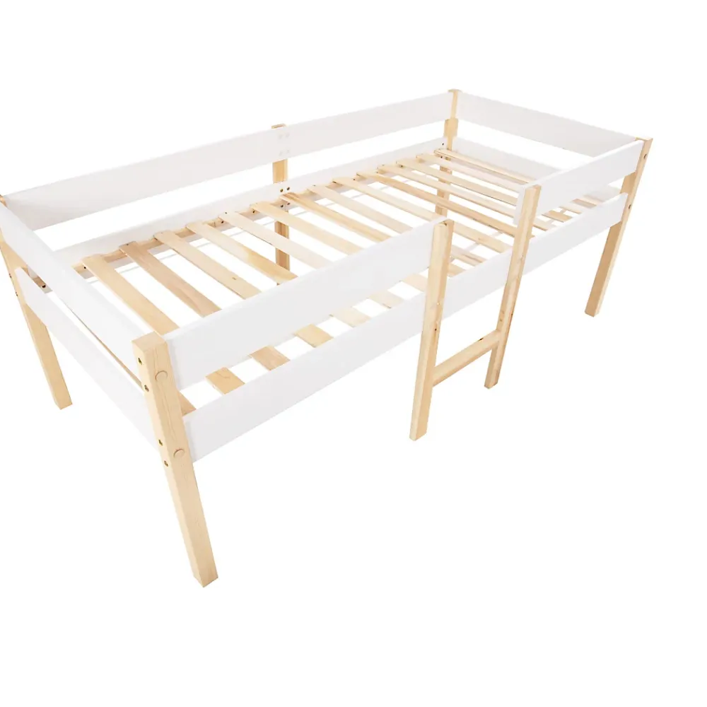 Okwish Lit cabane 90x200 cm - Lit enfant mi-hauteur avec protection antichute - Bois massif - Sans Matelas - Blanc* Lit Avec Rangement