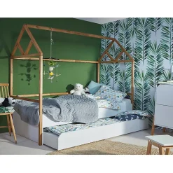 Petits-Meubles Lit cabane 90x200 sommier et tiroir inclus Bellamy Lotta Blanc*Enfant Lit Enfant