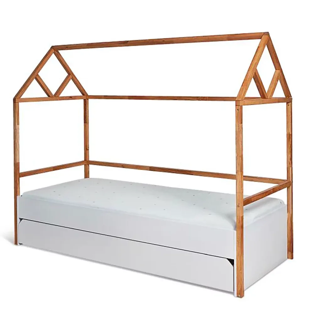 Petits-Meubles Lit cabane 90x200 sommier et tiroir inclus Bellamy Lotta Blanc*Enfant Lit Enfant