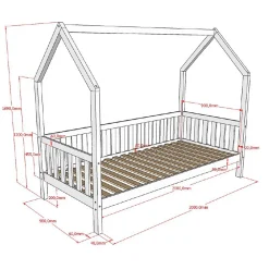 Lit cabane 90x200 sommier inclus Vipack Dallas Bois><noscript><img width=