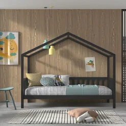 Lit cabane 90x200 sommier inclus Vipack Dallas Anthracite><noscript><img width=