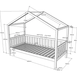 Lit cabane 90x200 sommier inclus Vipack Dallas Anthracite><noscript><img width=
