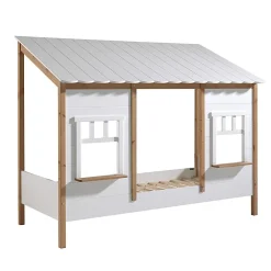 Petits-Meubles Lit cabane 90x200 sommier inclus Vipack Housebed Blanc et bois*Enfant Lit Enfant