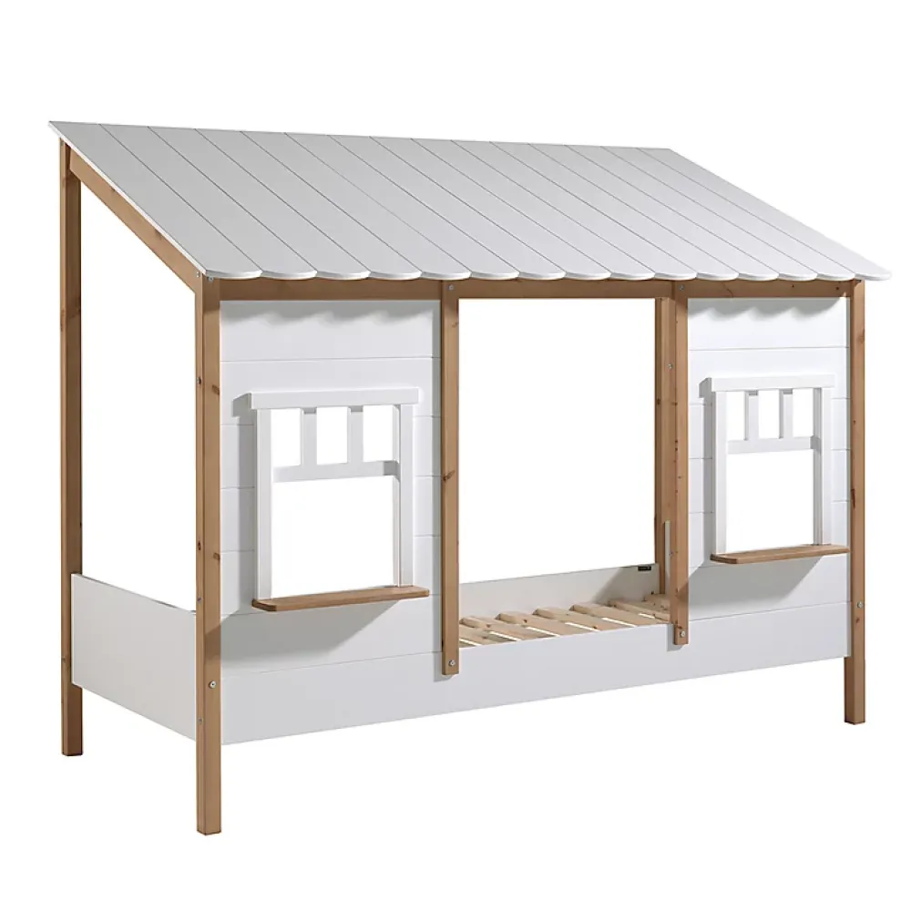 Petits-Meubles Lit cabane 90x200 sommier inclus Vipack Housebed Blanc et bois*Enfant Lit Enfant
