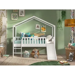 Petits-Meubles Lit cabane 90x200 toboggan sommier inclus Vipack Dallas Blanc*Enfant Lit Enfant
